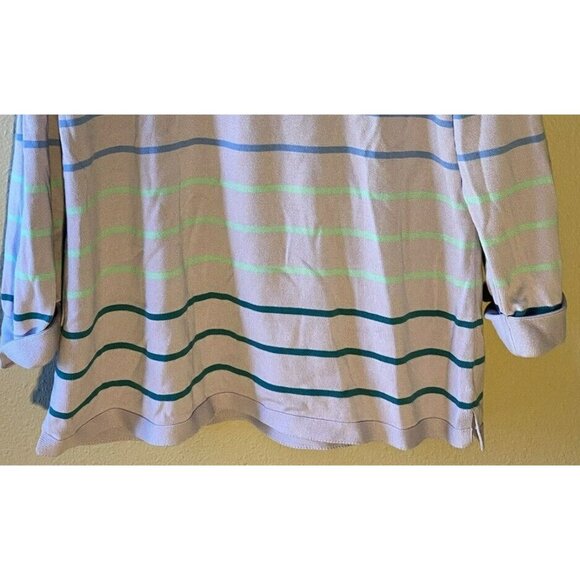 Talbots Knit Top Large Purple Blue Striped Lace Shoulder 3/4 Rolled Cuff Sleeve - Picture 3 of 9